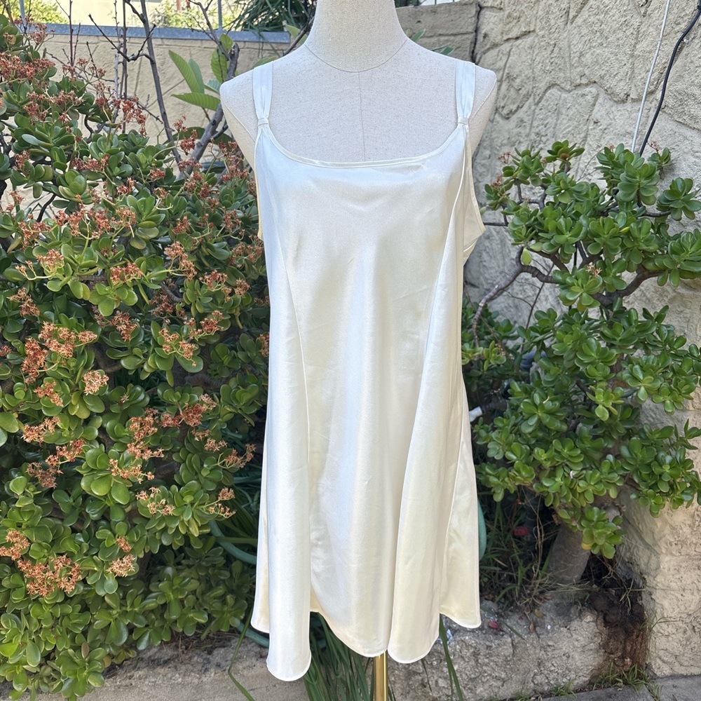 VTG 90s Morgan Taylor Cream Satin Slip Dress (XL)